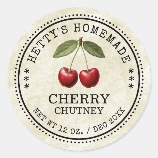 Cherry chutney sticker voor uw zelfgemaakte recept (Voorkant)