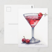 Cherry Cocktail Art Briefkaart (Voorkant / Achterkant)
