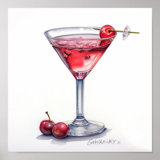 Cherry Cocktail Art Poster (Voorkant)