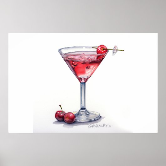 Cherry Cocktail Art Poster (Voorkant)
