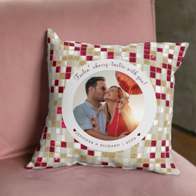 Cherry Coded Valentijnsdag Aangepaste foto Kussen (Cherry Coded Valentine's Day Custom Photo Throw Pillow)