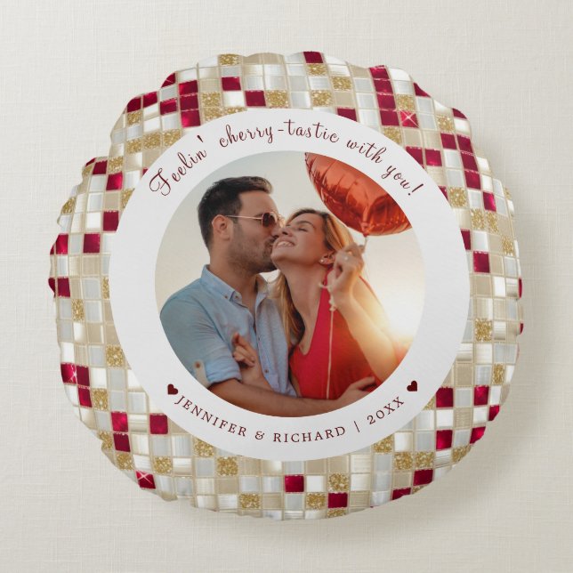Cherry Coded Valentijnsdag Ronde Custom Pillow Rond Kussen (Voorkant)