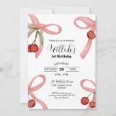 Cherry Coquette Bows Anniversaire Invitation (Devant)