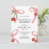 Cherry Coquette Bows Baby shower Invitation (Debout devant)
