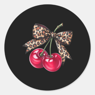 Cherry Coquette Esthetisch met Leopard Bow T-shirt Ronde Sticker