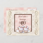 Cherry Cupcake 40e Anniversaire Fête Invitation (Devant / Derrière)