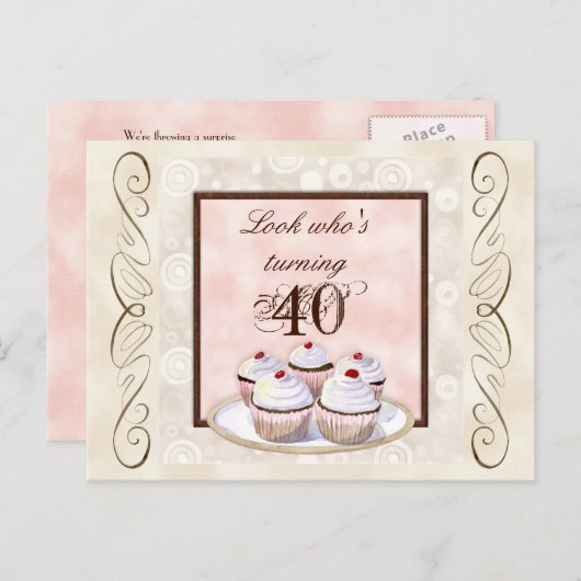 Cherry Cupcake 40e Anniversaire Fête Invitation (Devant / Derrière)