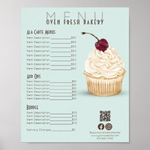 Cherry Cupcake Mint Groen Menu Bakkerij Prijslijst Poster