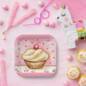 Cherry Cupcake Paper Plates  Papieren Bordje (Feest)