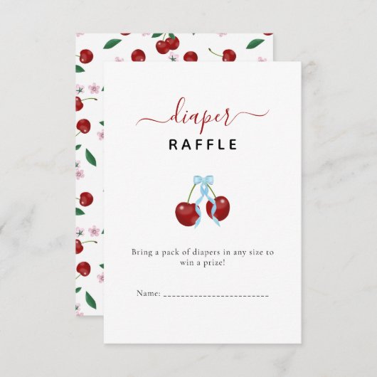 Cherry Diaper Raffle Baby shower Blue Bow Boy (Voorkant / Achterkant)