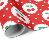 Cherry Dot Pattern – Retro Fruit Gift & Decor Cadeaupapier (Rol Hoek)