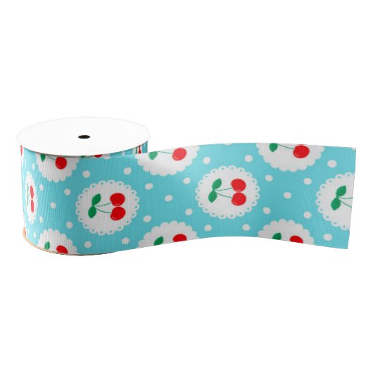 Cherry Dot Pattern – Retro Fruit Gift & Decor Grosgrain Lint (Spoel)