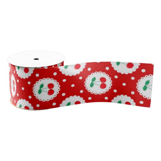 Cherry Dot Pattern – Retro Fruit Gift & Decor Grosgrain Lint (Spoel)