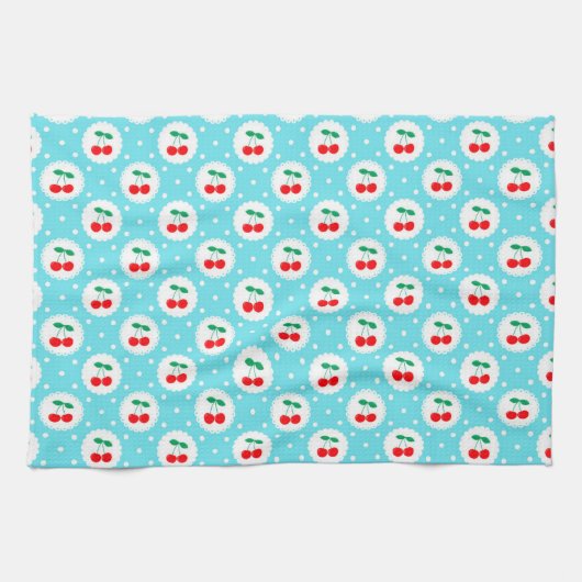 Cherry Dot Pattern – Retro Fruit Gift & Decor Theedoek (Horizontaal)