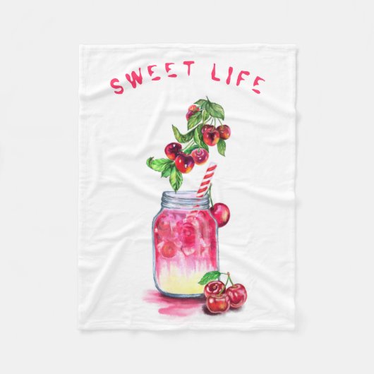 Cherry Drink Fruits Fleece Deken - Aangepaste teks (Voorkant)