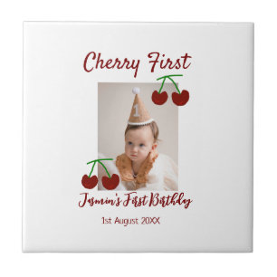 Cherry eerste gelukkige verjaardagsfoto kinder mod tegeltje