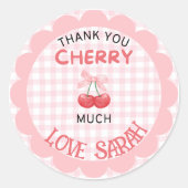 Cherry eerste verjaardag Pink Bow Gingham Sticker (Voorkant)
