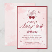 Cherry eerste verjaardagsfeestje uitnodiging (Voorkant / Achterkant)