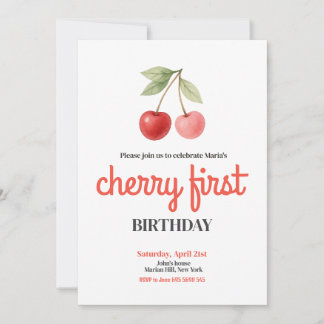 Cherry eerste verjaardagsfeestje voor meisjes kaart
