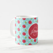 Cherry en Blue Polka Dot Pattern gepersonaliseerd Koffiemok (Voorkant links)