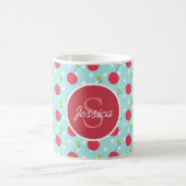 Cherry en Blue Polka Dot Pattern gepersonaliseerd Koffiemok (Center)