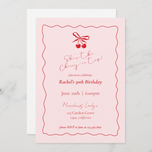 Cherry En Haut Invitation Anniversaire (Devant / Derrière)
