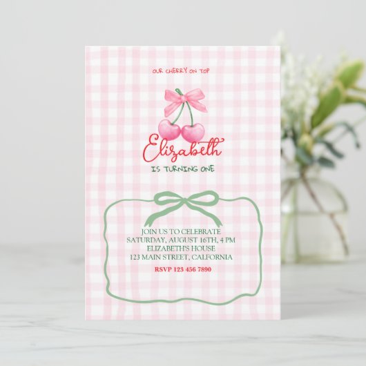 Cherry en haut Premier Invitation d'anniversaire (Debout devant)