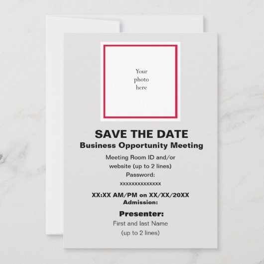 Cherry en Lt. Grey Virtual Bus. Opp. Mtng Save The Date (Voorkant)