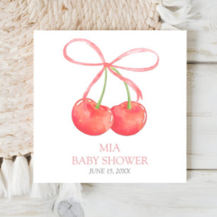 Cherry en Roze Lint Waterverf Meisje Baby shower Servet