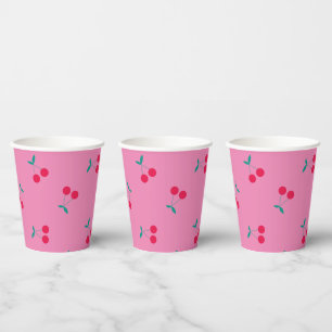 Cherry esthetics Cherry Pattern Dark Pink Papieren Bekers