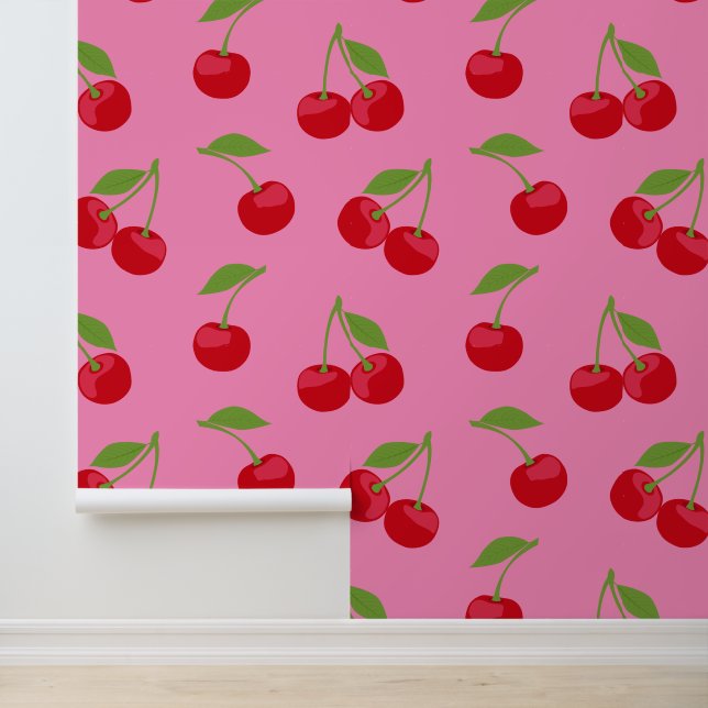 Cherry esthetisch Schattige kersenpatroon Behang (Applicatie)