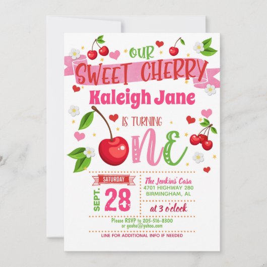 Cherry First Birthday Invitation (Devant)