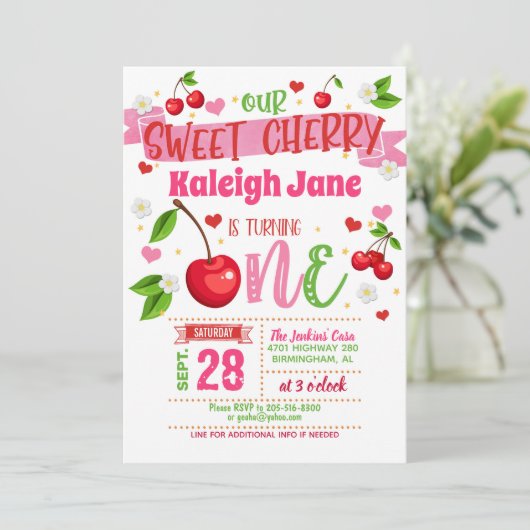Cherry First Birthday Invitation (Debout devant)