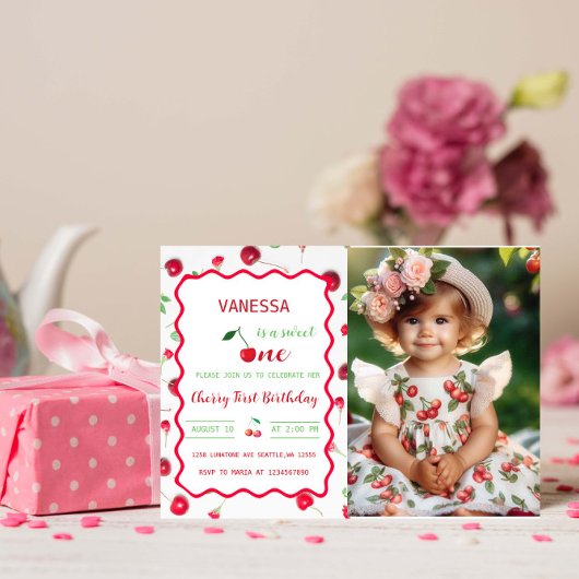 Cherry First Birthday Invitation