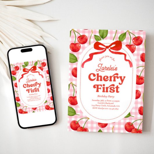 Cherry First Birthday Invitation