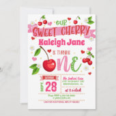Cherry First Birthday Invitation Kaart (Voorkant)