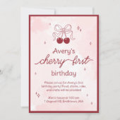 Cherry First Birthday Party Invitation (Devant)