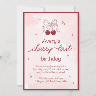 Cherry First Birthday Party Invitation