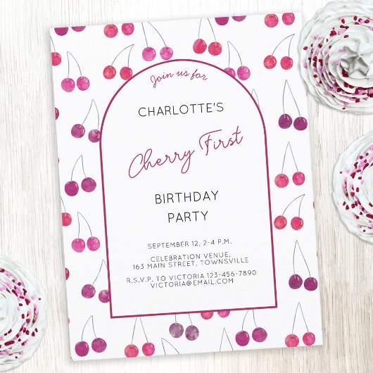 Cherry First Birthday Party Invitation