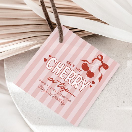 Cherry First Coquette Meisjes 1e verjaardag Bedankjes Labels