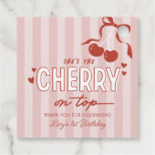 Cherry First Coquette Meisjes 1e verjaardag Bedankjes Labels (Achterkant)