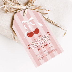 Cherry First Coquette Meisjes 1e verjaardag gunst Cadeaulabel