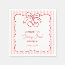 "Cherry First" Verjaardag Roze Streep Bow Girly