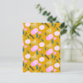 Cherry Floral Greenery Pattern Yellow Pink Briefkaart (Staand voorkant)