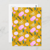 Cherry Floral Greenery Pattern Yellow Pink Briefkaart (Voorkant / Achterkant)