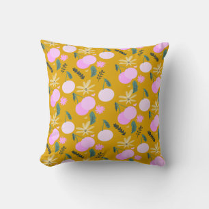 Cherry Floral Greenery Pattern Yellow Pink Kussen