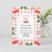 Cherry Fruit Eerste 1e verjaardag Uitnodiging (Staand voorkant)