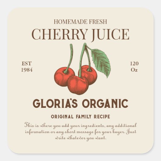  Cherry Fruit Juice Custom Product Label (Voorkant)