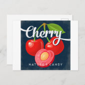 Cherry  Fruit Label Retro Briefkaart (Voorkant / Achterkant)