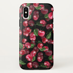 Cherry Fruit on black iPhone X Hoesje